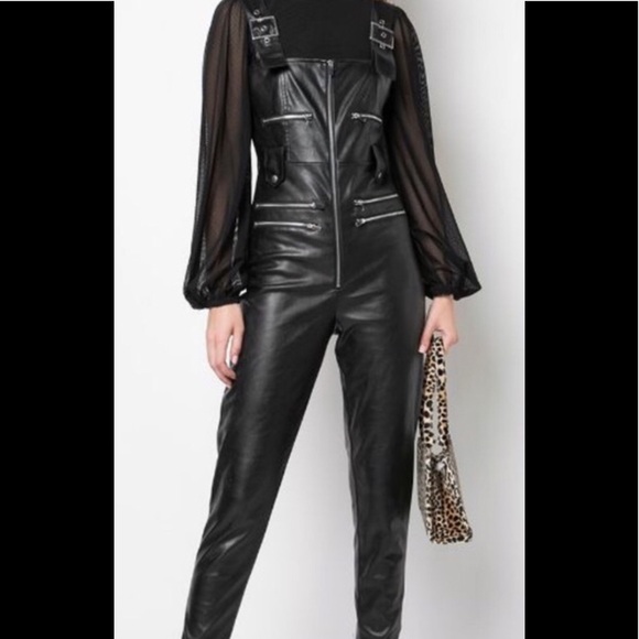 We Wore What Vegan Leather Adjustable Overalls. Detailed Hardware/Pockets/Zipper - Picture 4 of 9